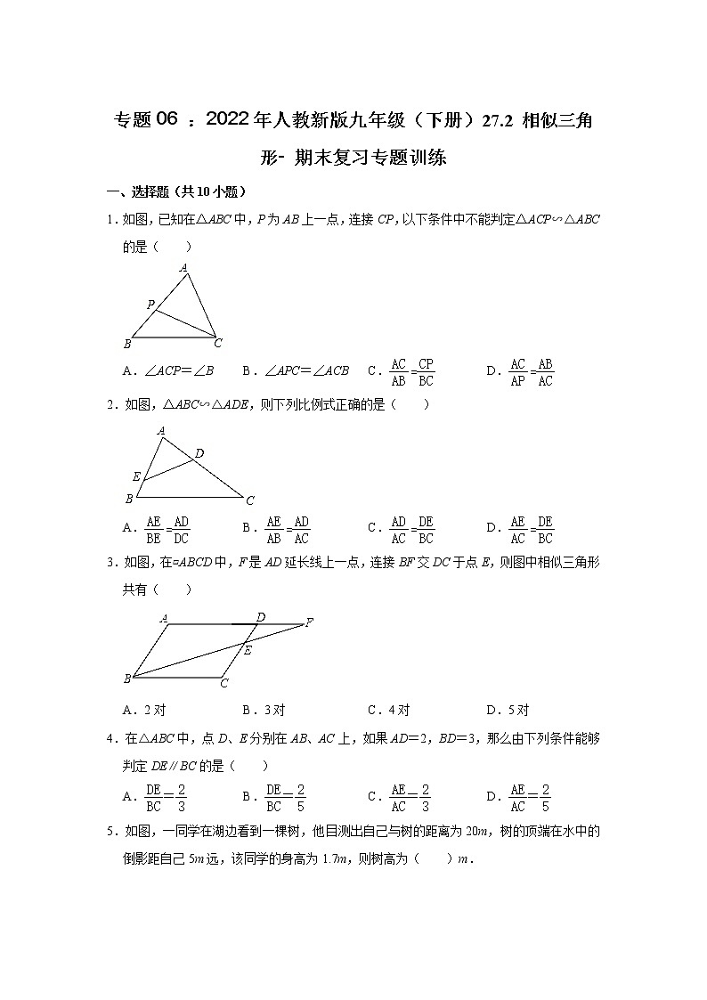 专题06 ：27.2 相似三角形- 期末复习专题训练   2021-2022学年人教版数学九年级下册01