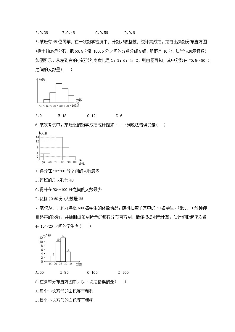 2022年苏科版数学八年级下册7.4《频数分布表和频数分布直方图》课时练习（含答案）第2页