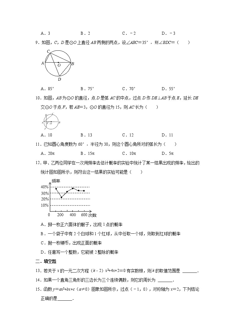 四川省绵阳市江油市2021-2022学年九年级上学期期末考试数学试卷（word版 含答案）02