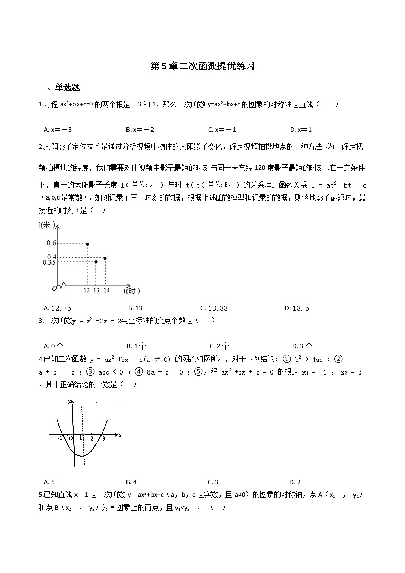 2021-2022苏科版九年级上册---第5章二次函数提优练习（解析版）01