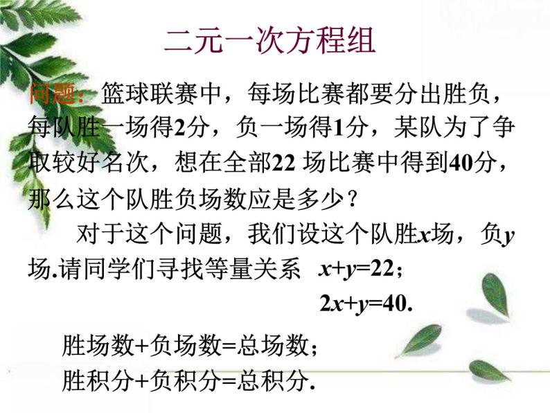 华师大版数学七年级下册第七章《二元一次方程组和它的解》同步课件02