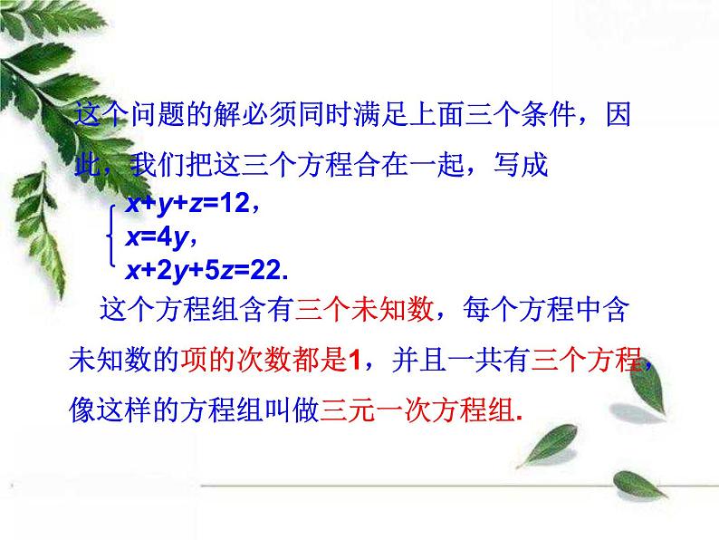 华师大版数学七年级下册第七章《三元一次方程组及其解法》同步课件06