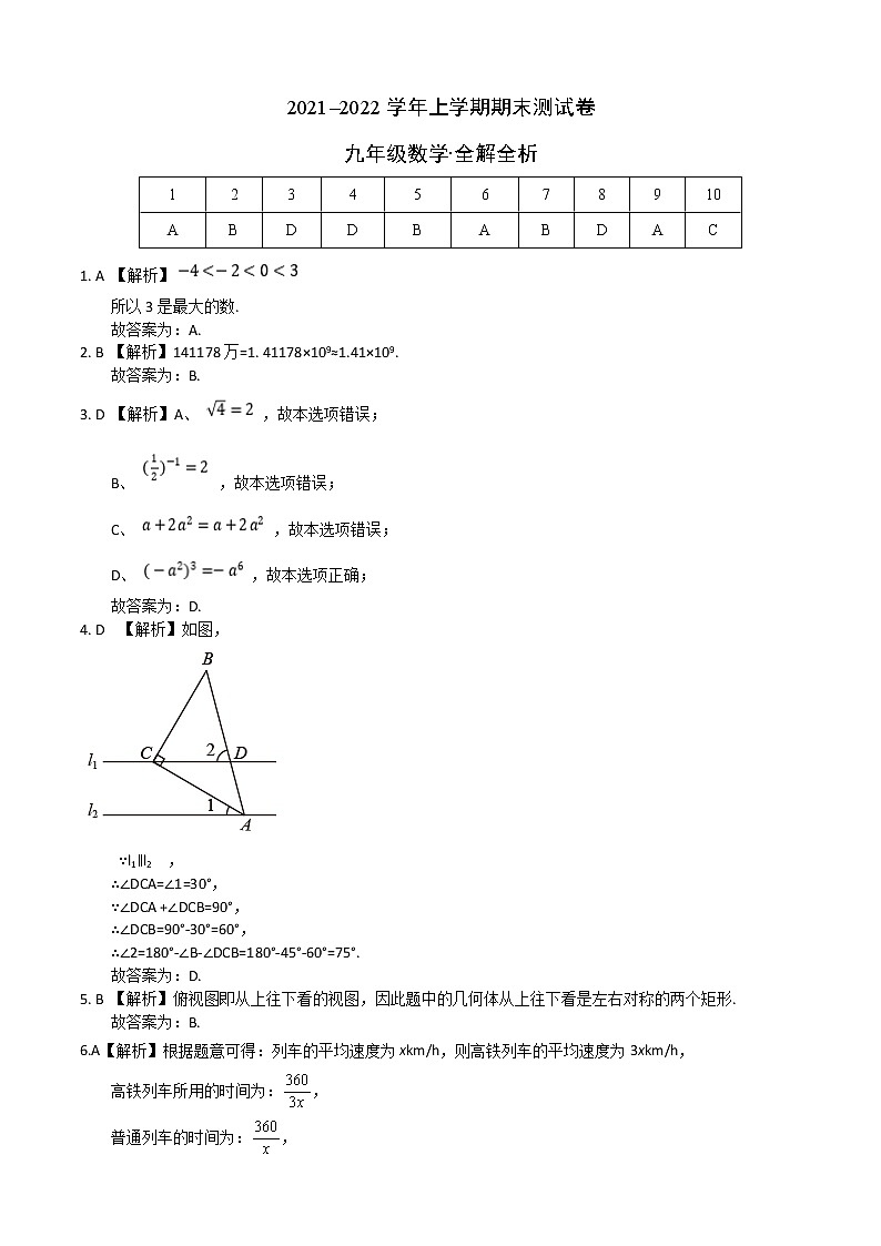 2021-2022学年九年级数学上学期期末测试卷(北师大版,河南专用)02(考试版+全解全析+答题卡)01