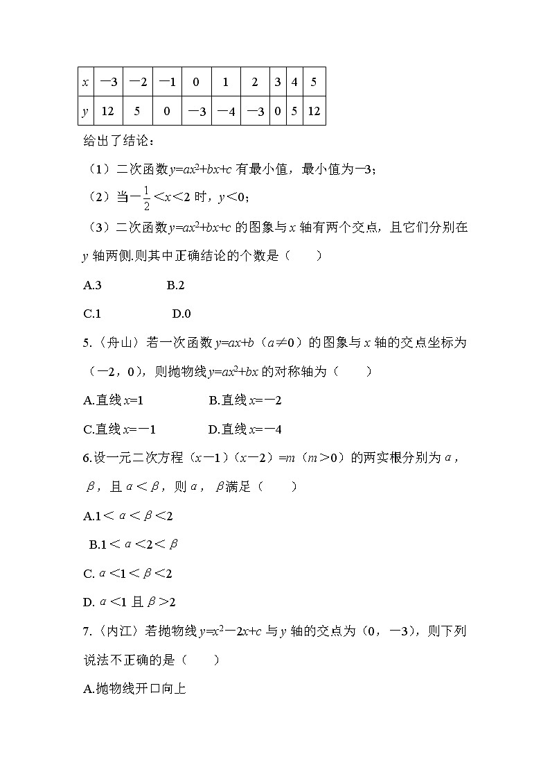 初中数学九年级上册 第二十二章 二次函数 过关自测卷02