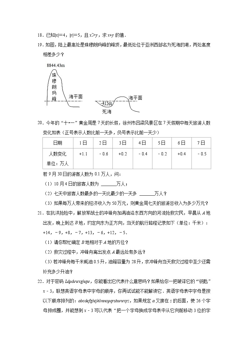 辽宁省朝阳市2021-2022学年七年级上学期期中质量检测数学试题（Word版含答案）03