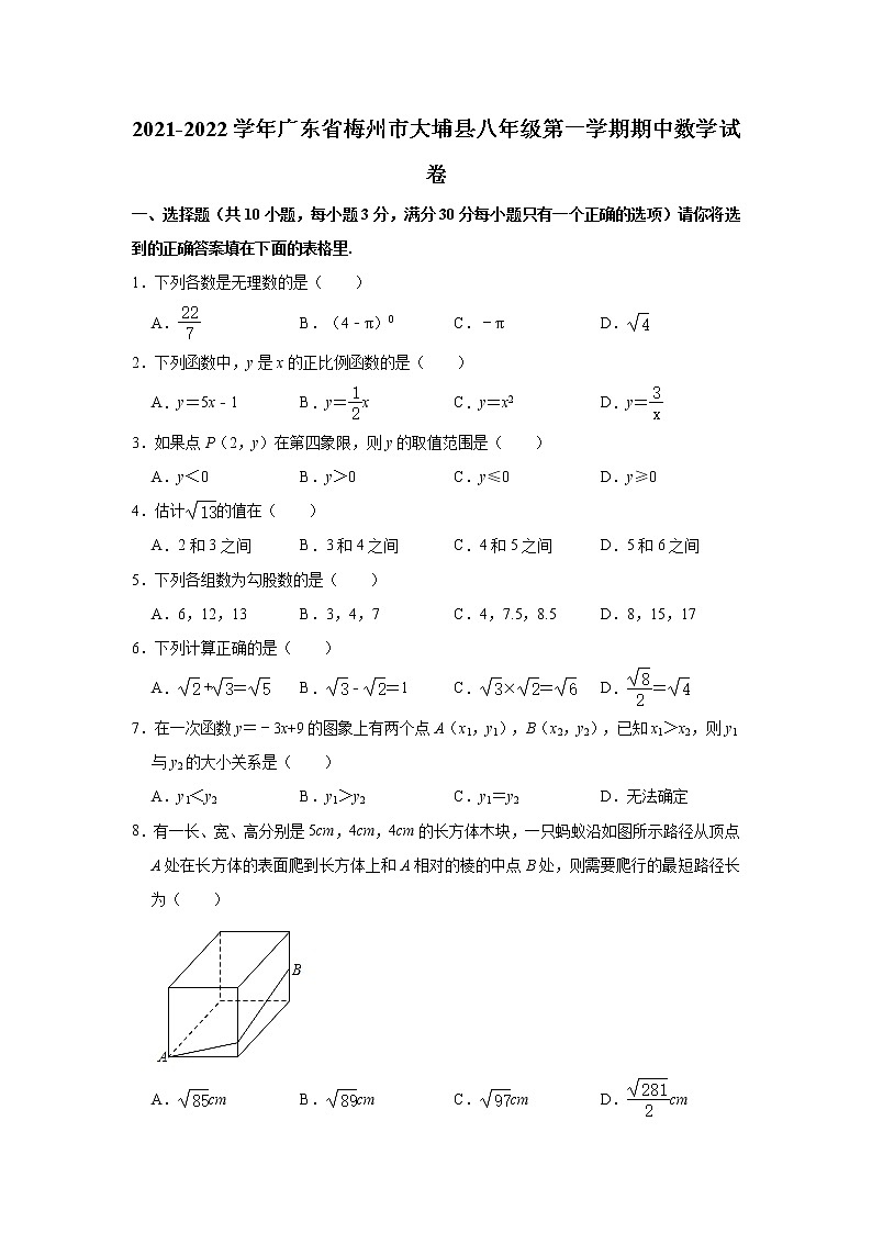 广东省梅州市大埔县2021-2022学年八年级上学期期中数学【试卷+答案】01