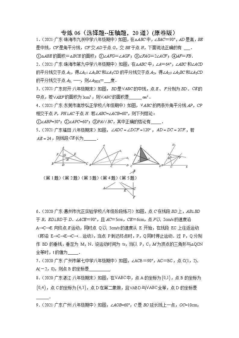 专练06（填空题--压轴题，20道）（原卷版）-2021-2022学年八年级数学上学期期末考点必练（含解析）第1页
