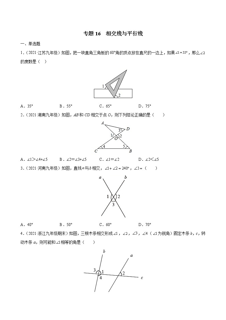专题16 相交线与平行线（专项训练）-备战2022年中考数学一轮复习精品课件+专项训练（全国通用）01