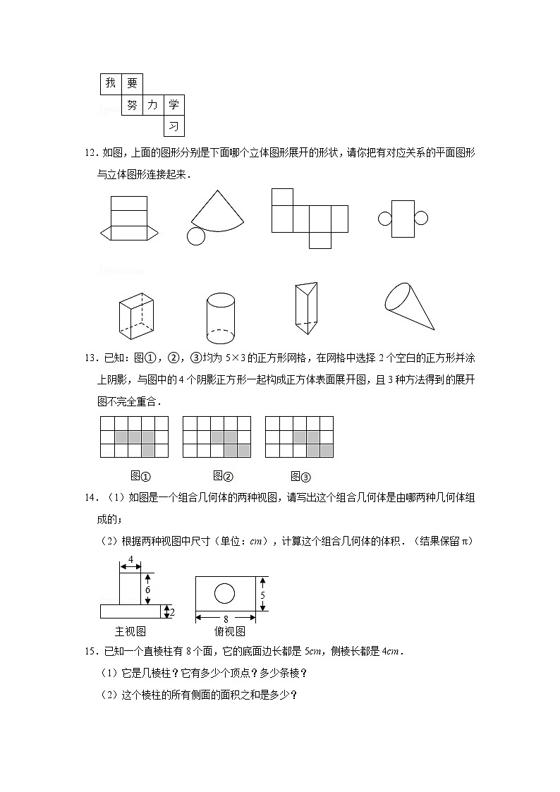 2021-2022学年上学期初中数学北师大新版七年级期末必刷常考题之丰富的图形世界第3页