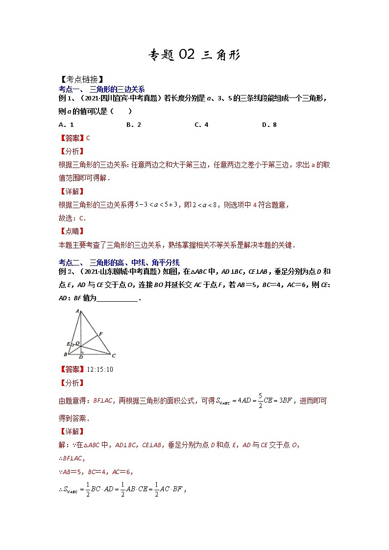 【假期知识回顾】专题02  三角形-2021-2022学年上学期八年级数学(人教版)01