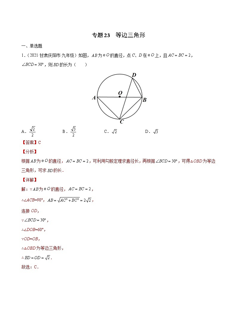 专题23 等边三角形（专项训练）（解析版）第1页