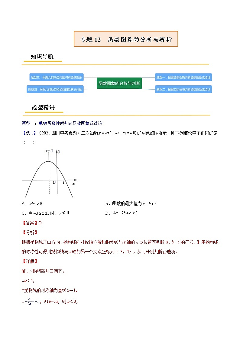 专题12  函数图象的分析与辨析【考点精讲】-【中考高分导航】备战2022年中考数学考点总复习（全国通用）01