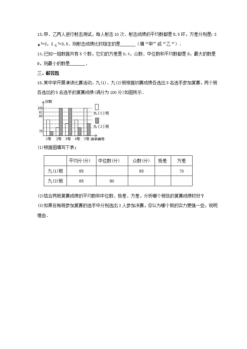 2022年湘教版数学七年级下册6.2《方差》课时练习（含答案）03