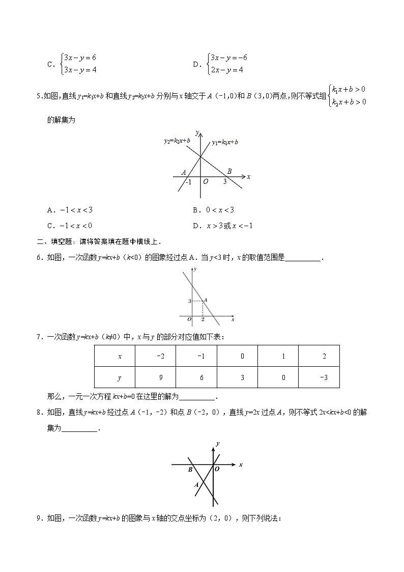 19.2.3 一次函数与方程、不等式-八年级数学人教版（原卷版）02