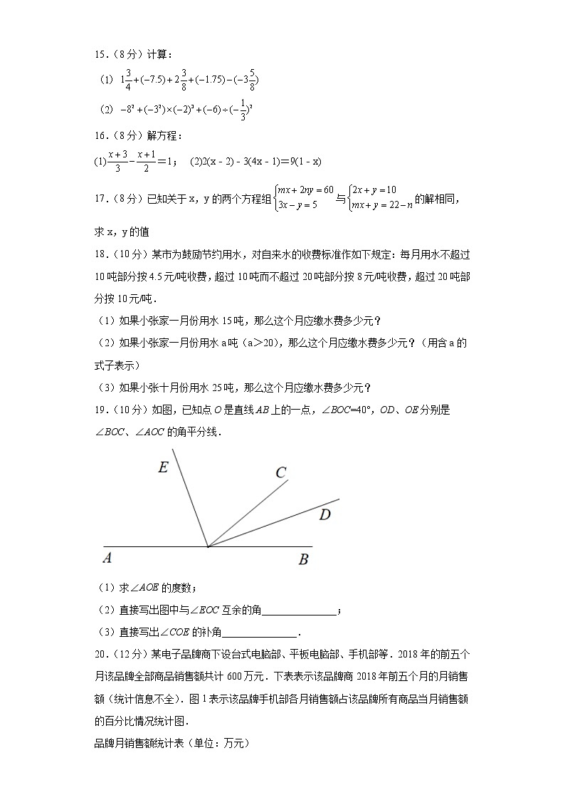 安徽省滁州市定远县民族学校2021_2022年七年级上学期数学期末模拟试题（word版 含答案）第3页