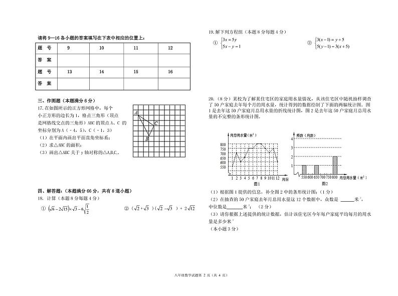 青岛市2021-2022青大附中八上数学期末模拟试题（无答案）02