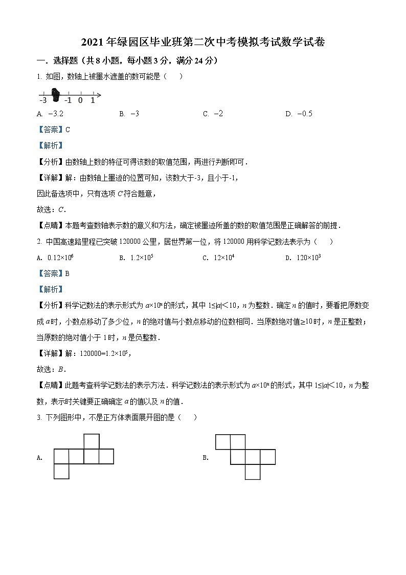 精品解析：2021年吉林省长春市绿园区中考二模数学试题（解析版+原卷版）01