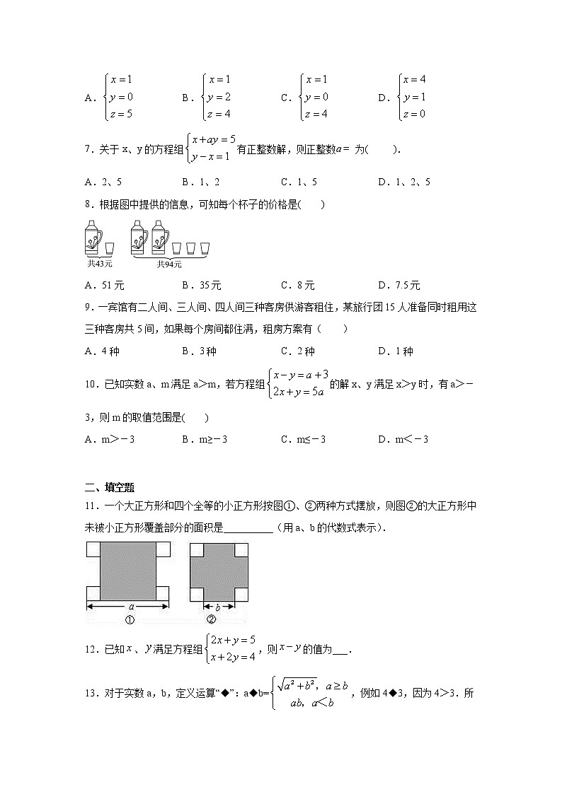 专题8.2 二元一次方程组（提高篇）专项练习-【挑战满分】2021-2022学年七年级数学下册阶段性复习精选精练（人教版）02