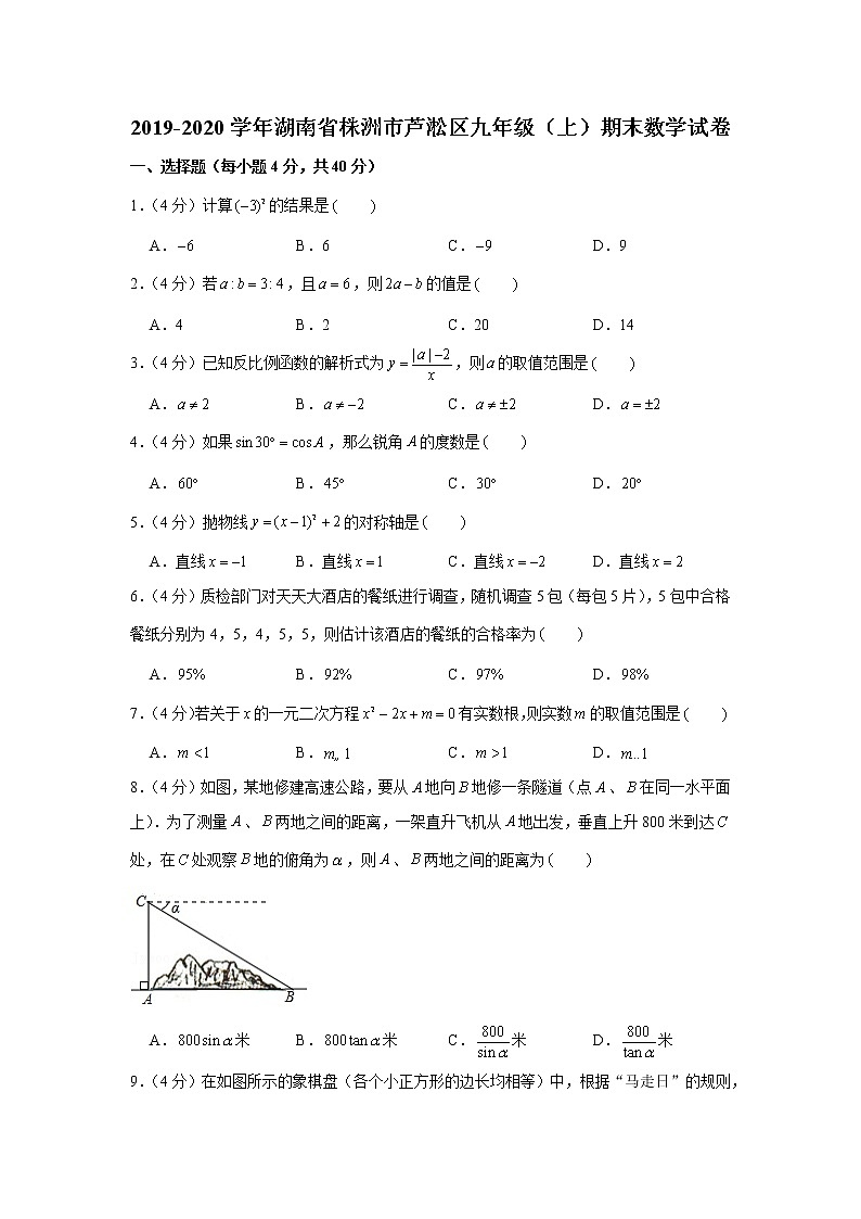 2019-2020学年湖南省株洲市芦淞区九年级（上）期末数学试卷第1页