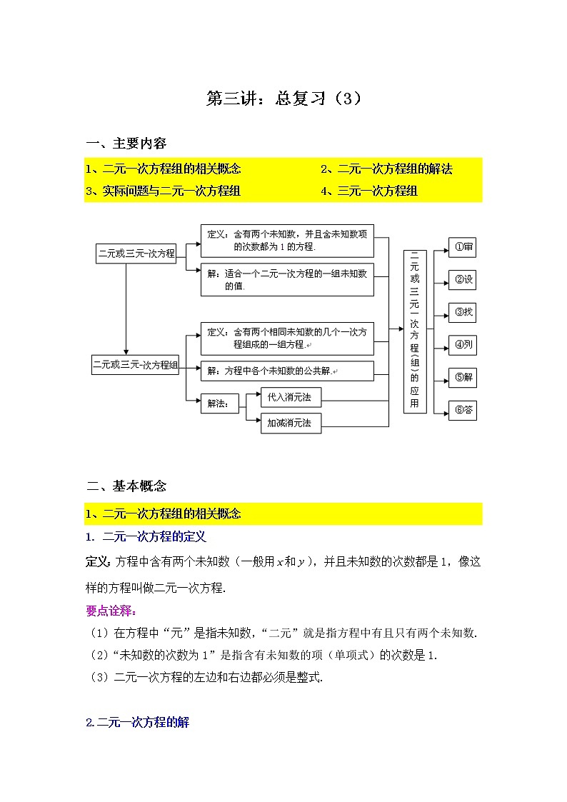 综合复习（3）-2020-2021学年苏科版七年级数学下册讲义（学生版+教师版）学案01