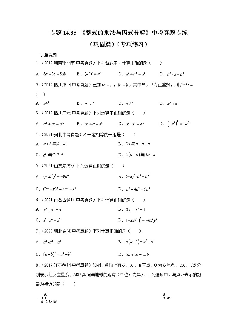 专题14.35 《整式的乘法与因式分解》中考真题专练（巩固篇）（专项练习）-2021-2022学年八年级数学上册基础知识专项讲练（人教版）01