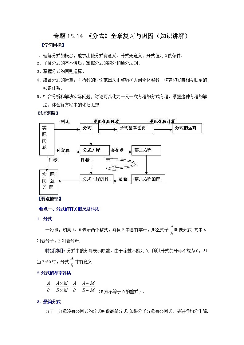 专题15.14《分式》全章复习与巩固（知识讲解）-2021-2022学年八年级数学上册基础知识专项讲练（人教版）第1页