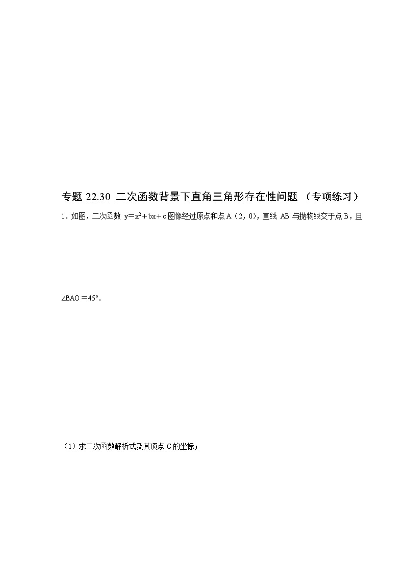 专题22.30 二次函数背景下直角三角形存在性问题（专项练习）-2021-2022学年九年级数学上册基础知识专项讲练（人教版）第1页