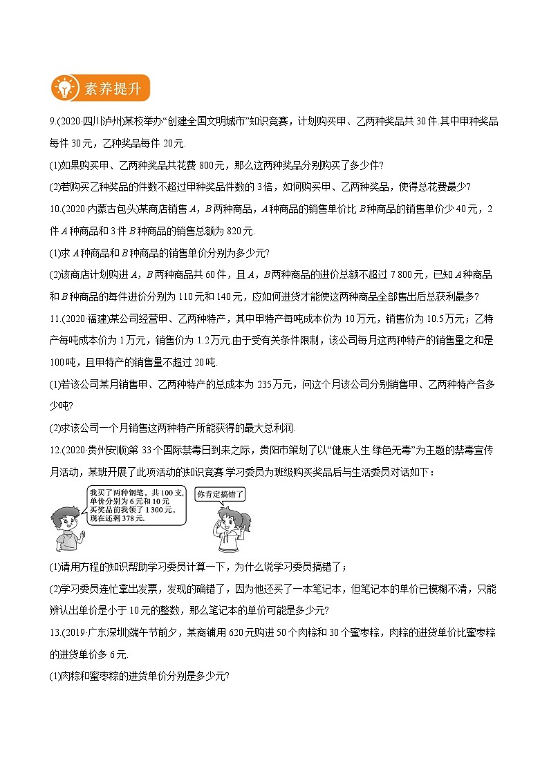 2022届初中数学一轮复习 课时作业5 一次方程(组)及其应用第2页