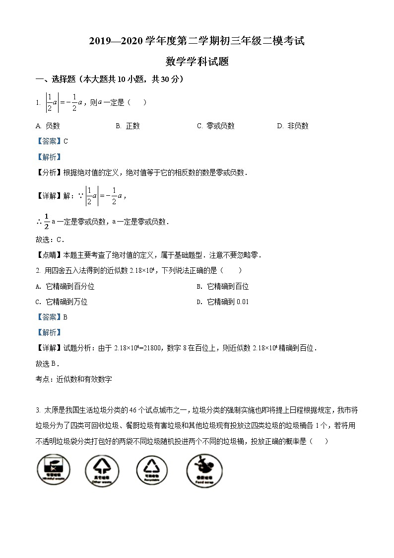 精品解析：2020年内蒙古呼和浩特市启秀中学中考二模数学试题（解析版+原卷版）01
