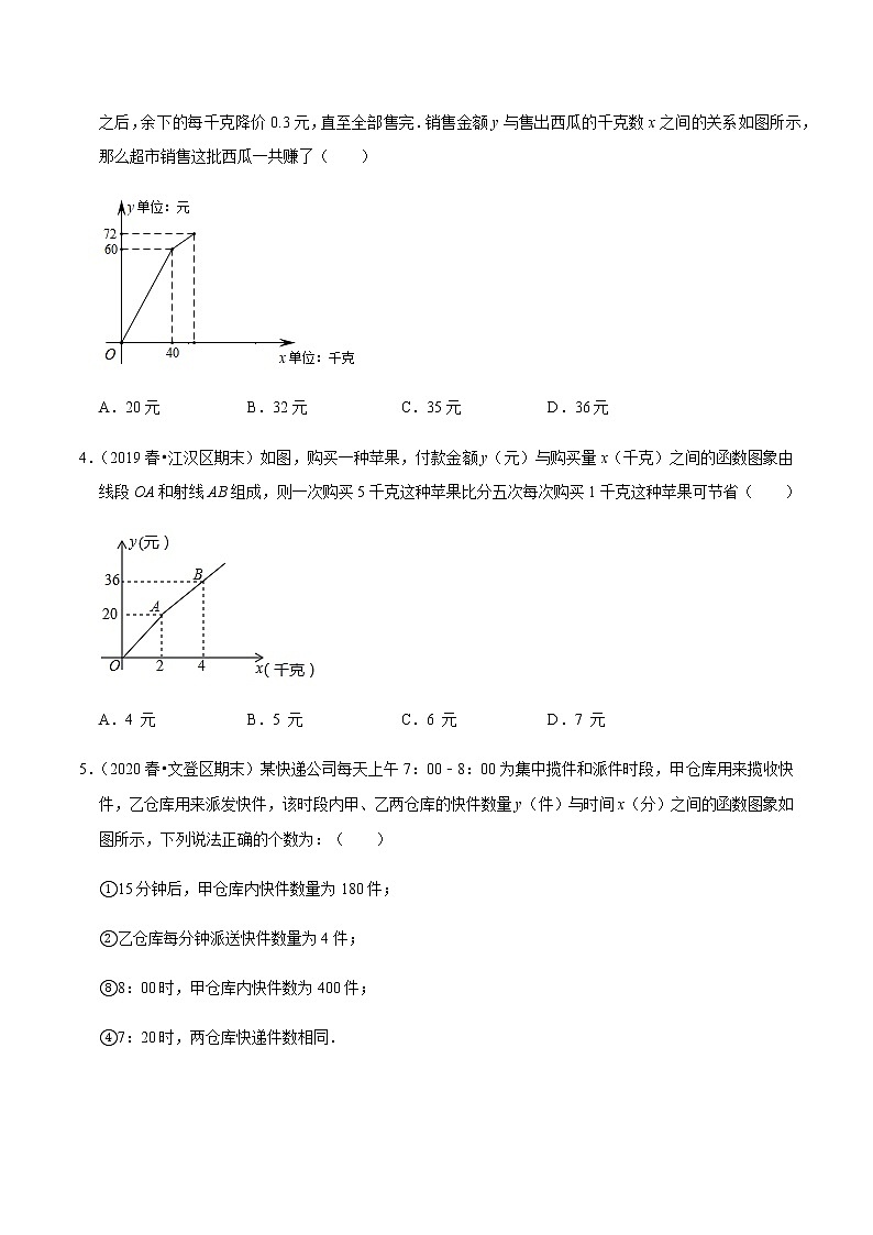 苏科版数学八年级上册 6.6用一次函数解决问题（1）销售问题 尖子生同步培优题典（原卷版）02