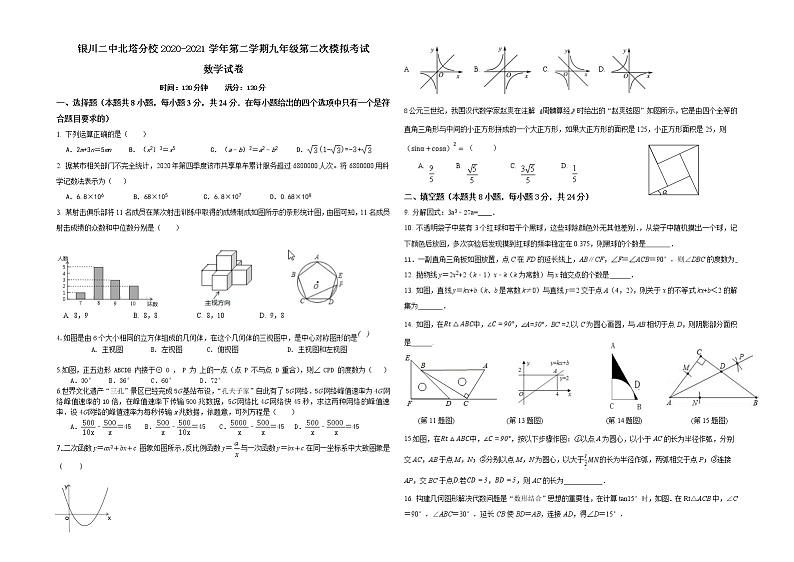 银川二中北塔分校2020-2021学年第二学期九年级第二次模拟考试数学试卷第1页