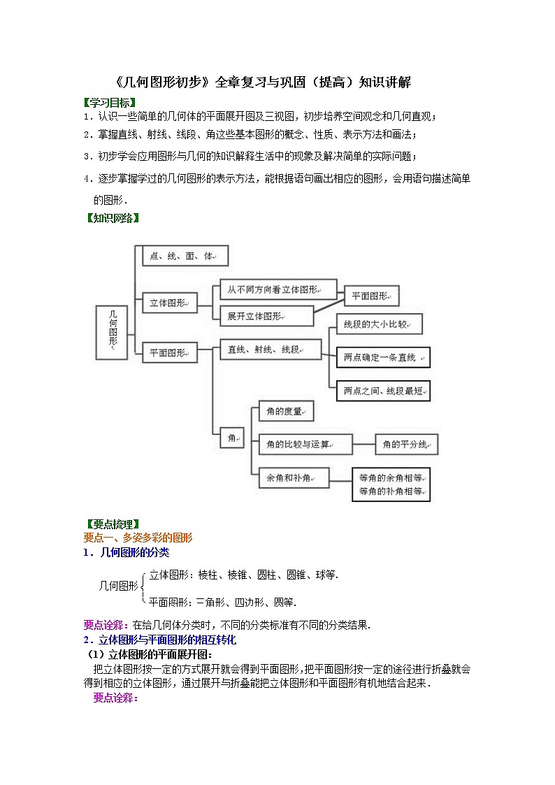 《几何图形初步》全章复习与巩固（提高）知识讲解学案01