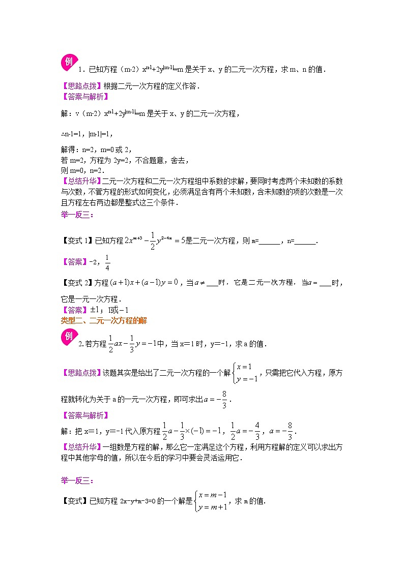 七年级下册人教版第八章第一节二元一次方程组的相关概念(提高)知识讲解练习题第2页