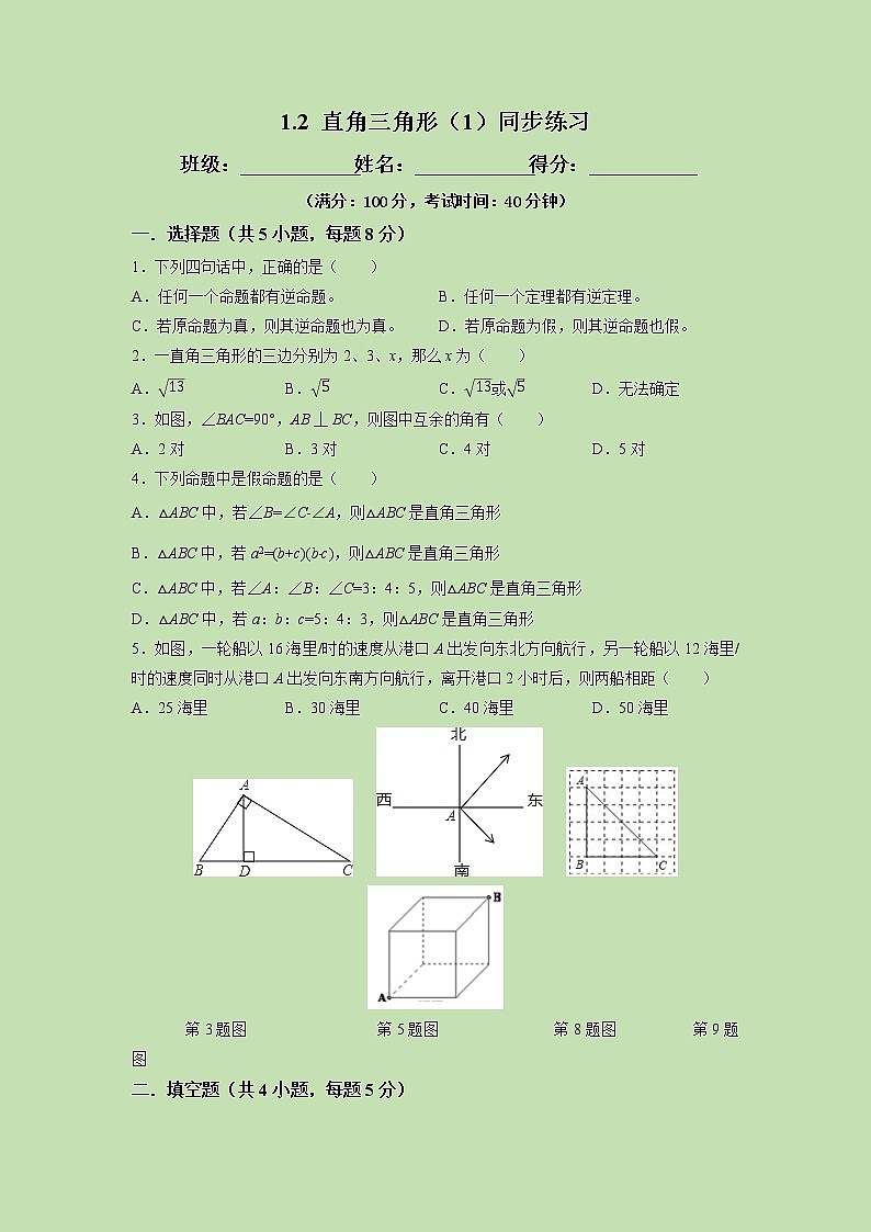 1.2 直角三角形（1）-试卷01