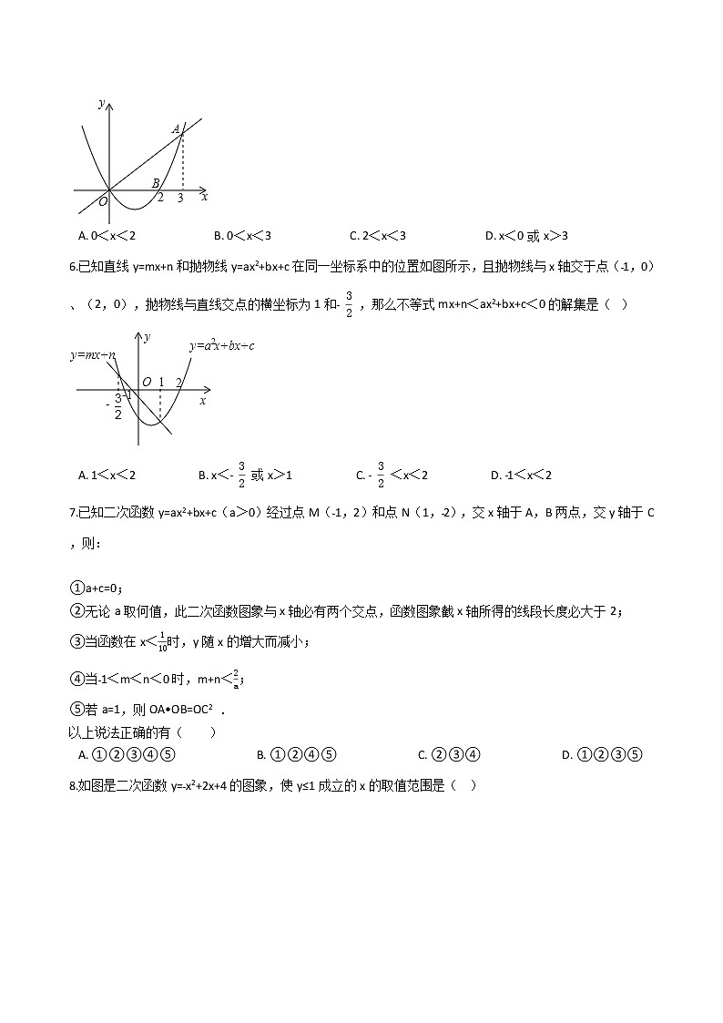 2021-2022苏科版九年级下册---第5章二次函数--二次函数与不等式（组）的综合应用练习题02