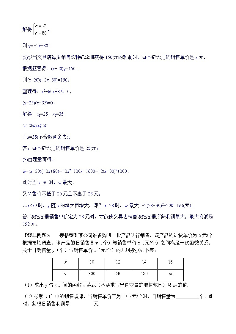 2022届中考数学专题复习训练——二次函数 专题3.1二次函数应用之利润问题学案03