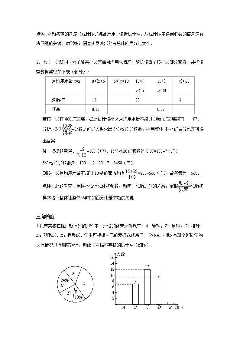 中考数学课时复习（含答案）：31 频数与频率 试卷02