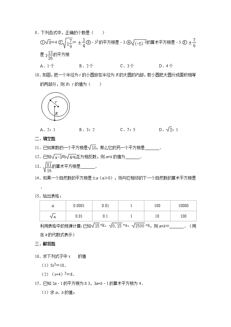 2020-2021学年人教版七年级下册数学 6.1平方根 同步练习第2页