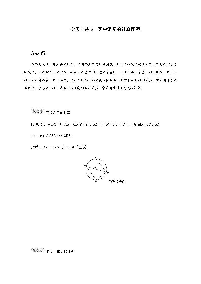 专项训练5 圆中常见的计算题型第1页