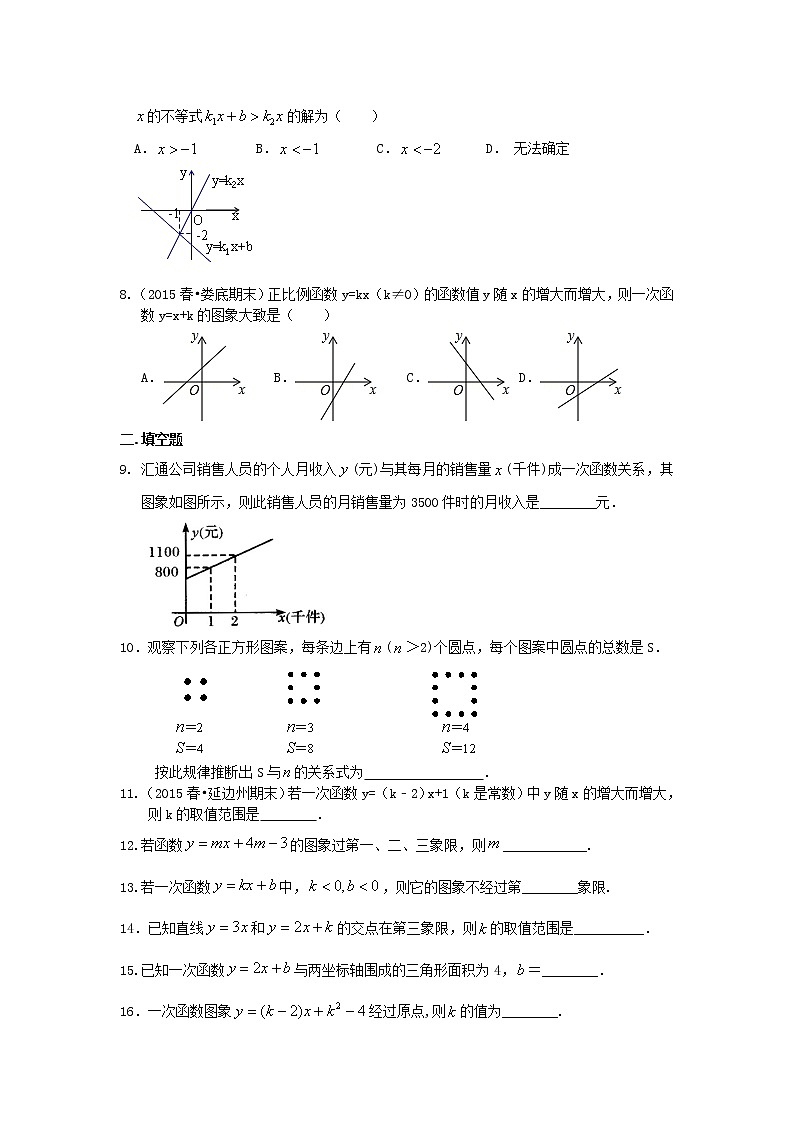 八年级下册人教版第十九章一次函数全章复习与巩固（基础）巩固练习02