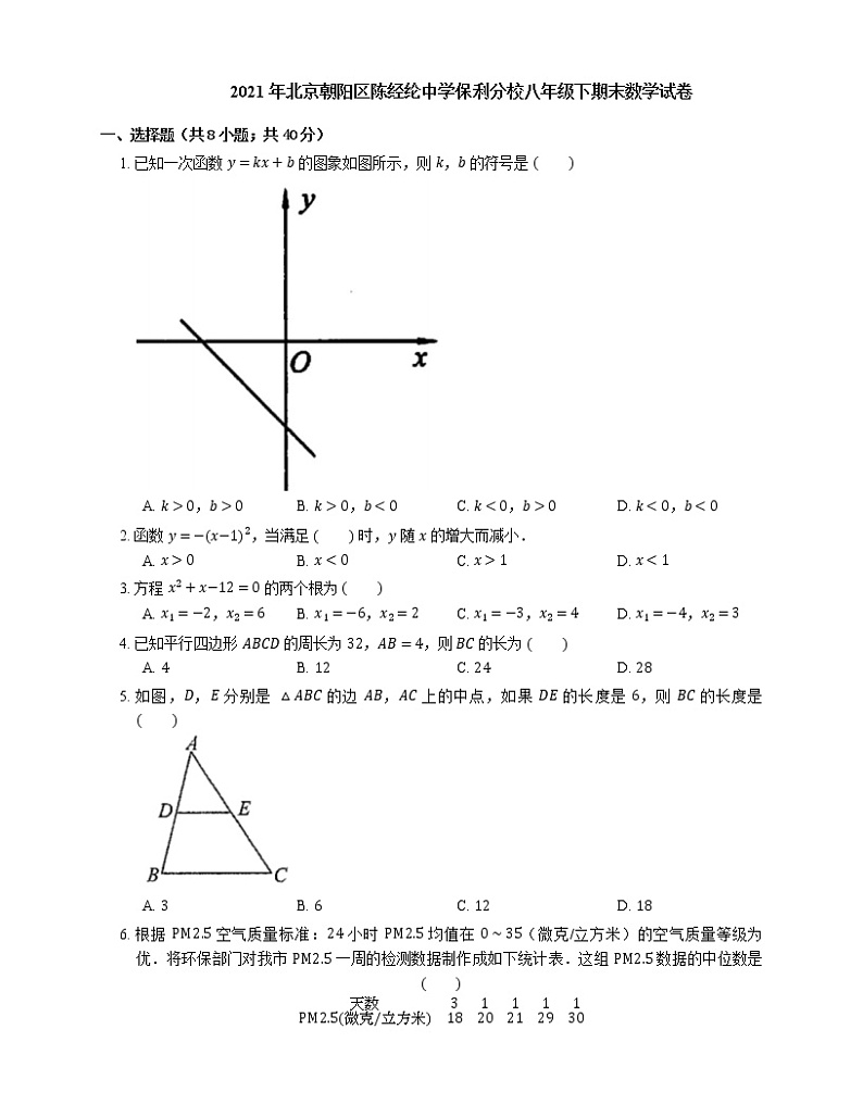 2021年北京朝阳区陈经纶中学保利分校八年级下期末数学试卷01