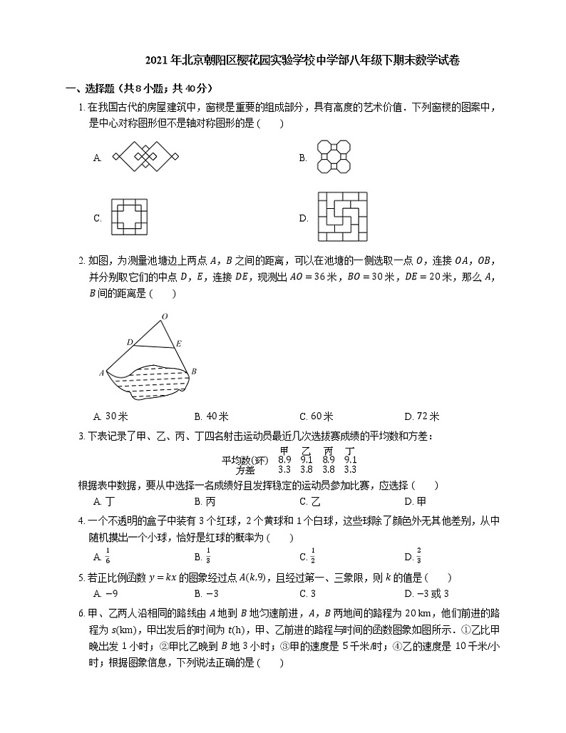 2021年北京朝阳区樱花园实验学校中学部八年级下期末数学试卷01