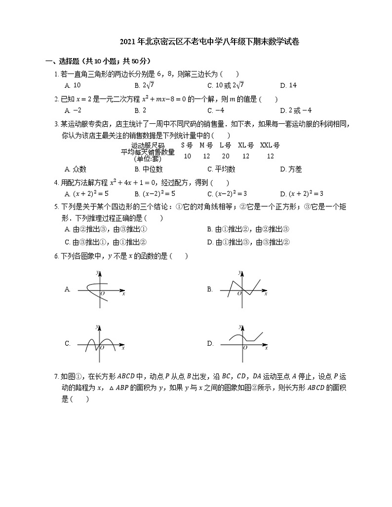 2021年北京密云区不老屯中学八年级下期末数学试卷第1页