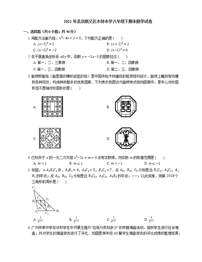 2021年北京顺义区木林中学八年级下期末数学试卷第1页
