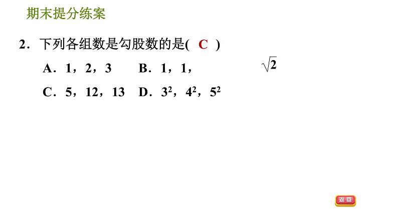 沪科版八年级下册数学 期末提分练 第5课时　勾股定理 习题课件第5页