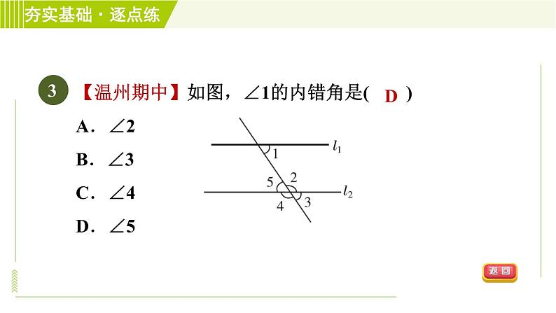 浙教版七年级下册数学 第1章 1.2同位角、内错角、同旁内角 习题课件05