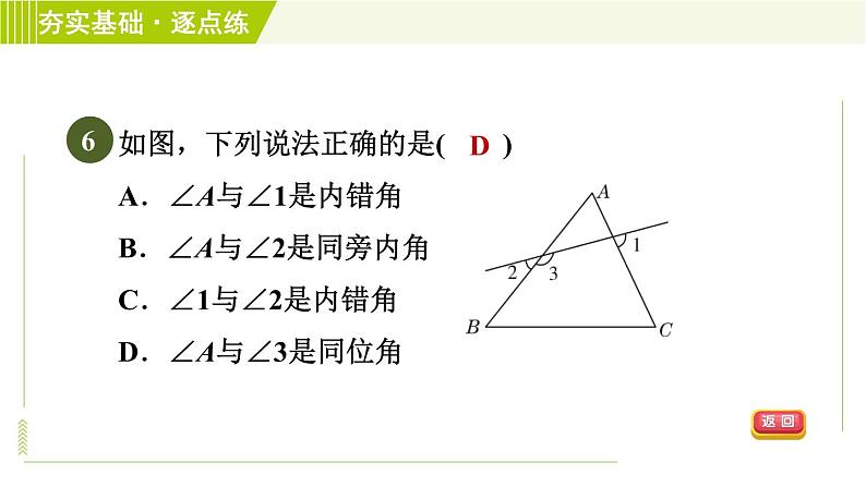 浙教版七年级下册数学 第1章 1.2同位角、内错角、同旁内角 习题课件08