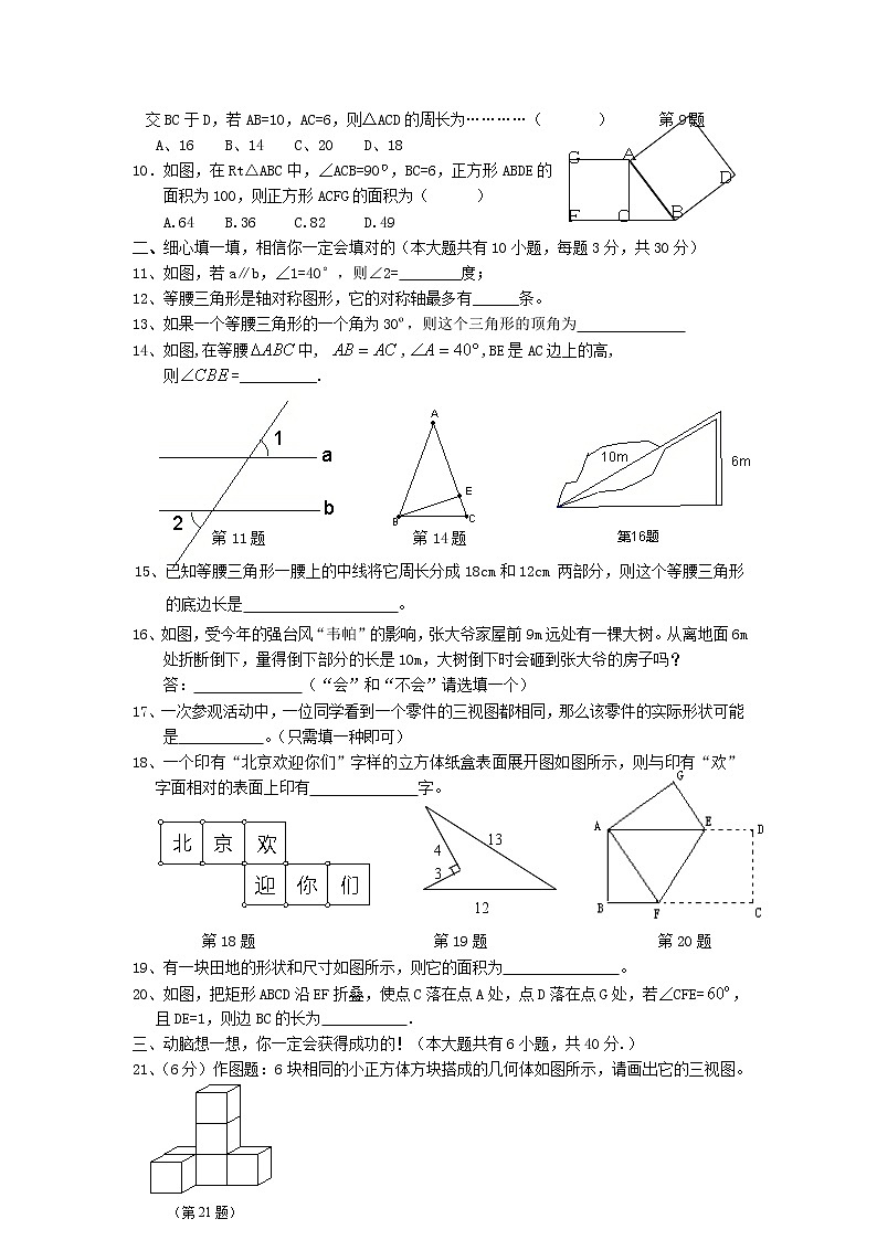 浙教版八年级上第一次月考试卷第2页
