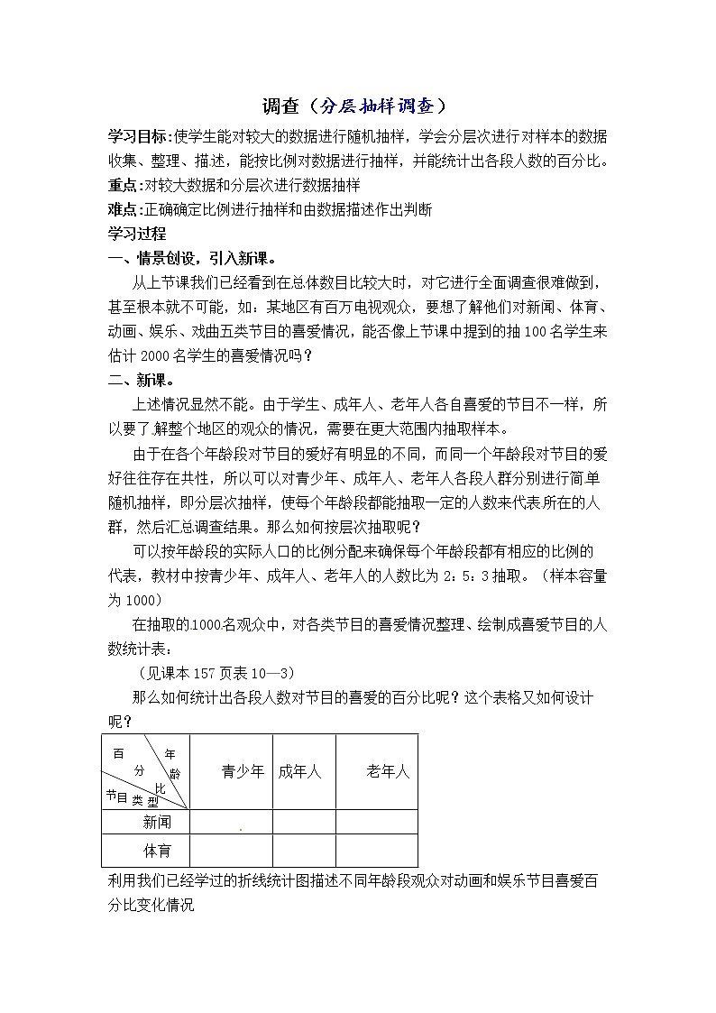 人教版七年级下册数学 第10章 【学案】 调查（分层抽样调查）教案01