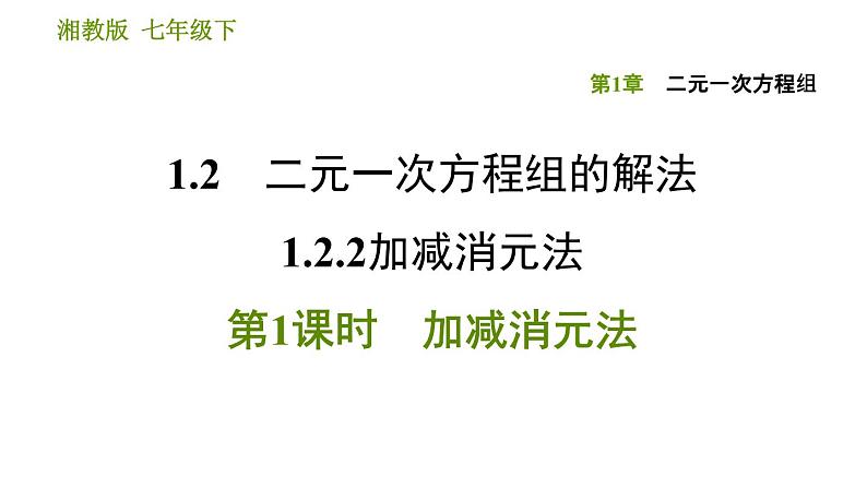 湘教版七年级下册数学 第1章 1.2.2.1 加减消元法 习题课件01